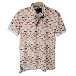 Maceoo Cotton Button-Down Polo Tiger Print White Orange